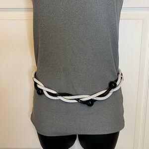 Black White Braided Belt Waist Chain Mail Metal Mesh Beaded Retro Rock Punk